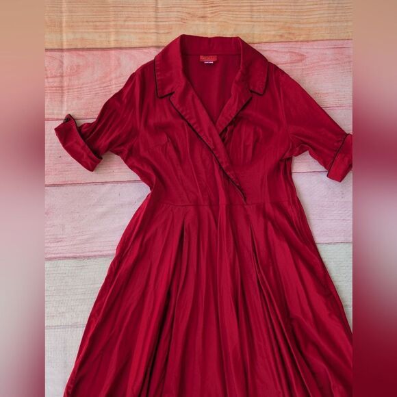 Deadly Dames Micheline Pitt Red Fit & Flare Secretary Day Dress Plus 4X Retro - Picture 4 of 6